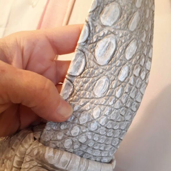 NEW Alligator print pebbled Faux Leather Satchel Shoulder Bag Beige Pink Minimal - Picture 8 of 11